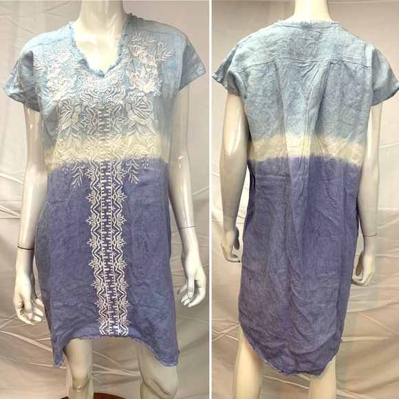 NWT Kyla Seo Ombre Linen Dip-Dye Embroidered Hi-Low Shirt Dress Anthropologie - Picture 1 of 8